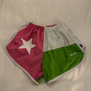Pink And Green Star Women’s Boa Running Shorts